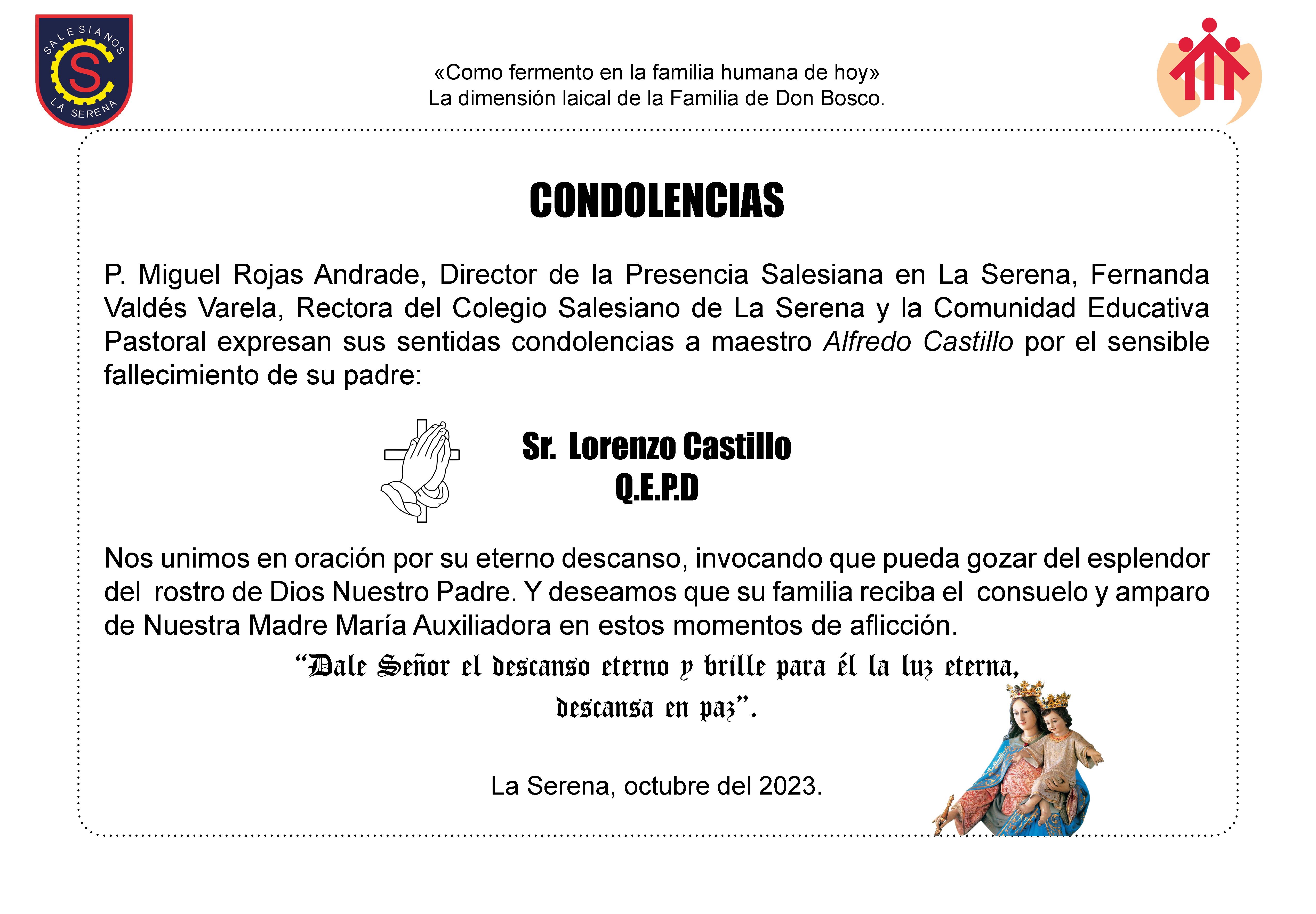 Condolencias Alfredo Castillo