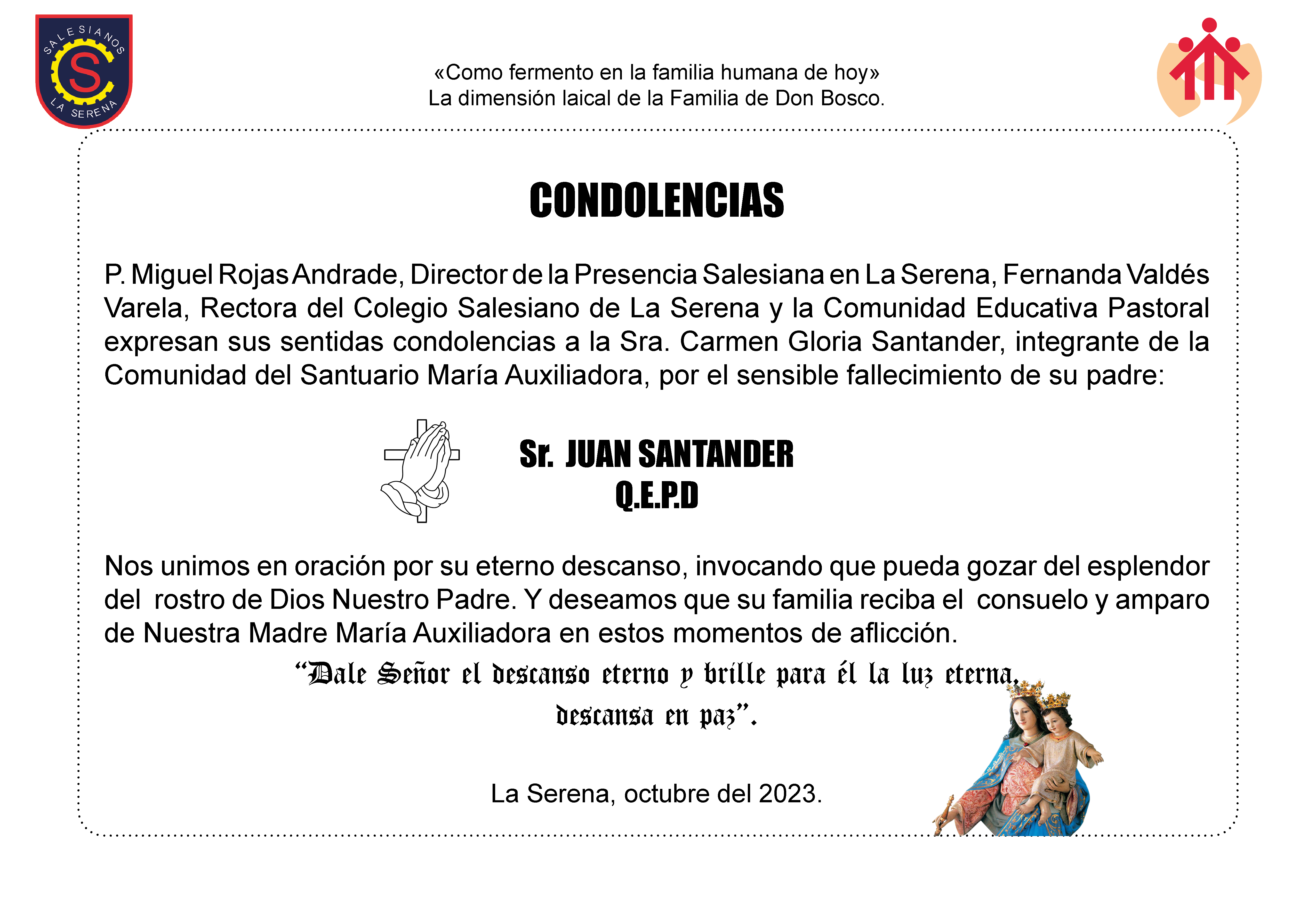 Condolencias Carmen Santander